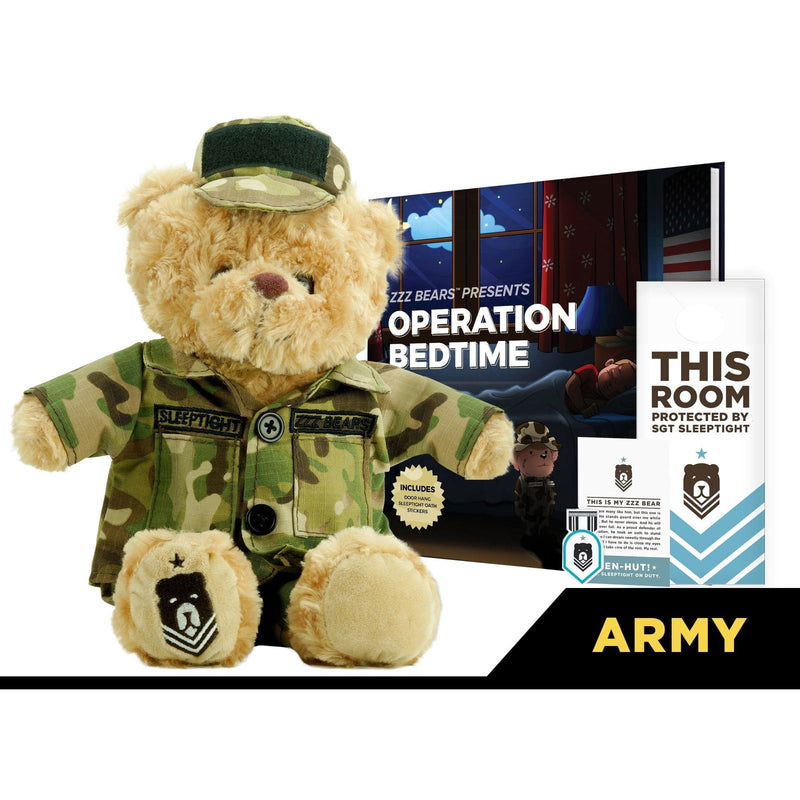 Sgt. Sleeptight -  Army Teddy Bear with Storybook & Sleep System - ZZZ BEARS -
