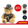 The ZZZ BEARS Marine Cammo Teddy Bear Personalized Bundle features a plush bear in digital camo, custom name/rank, and a keepsake booklet. A red Best Value! badge marks it as the perfect Marine family gift or comforting military kids’ item.