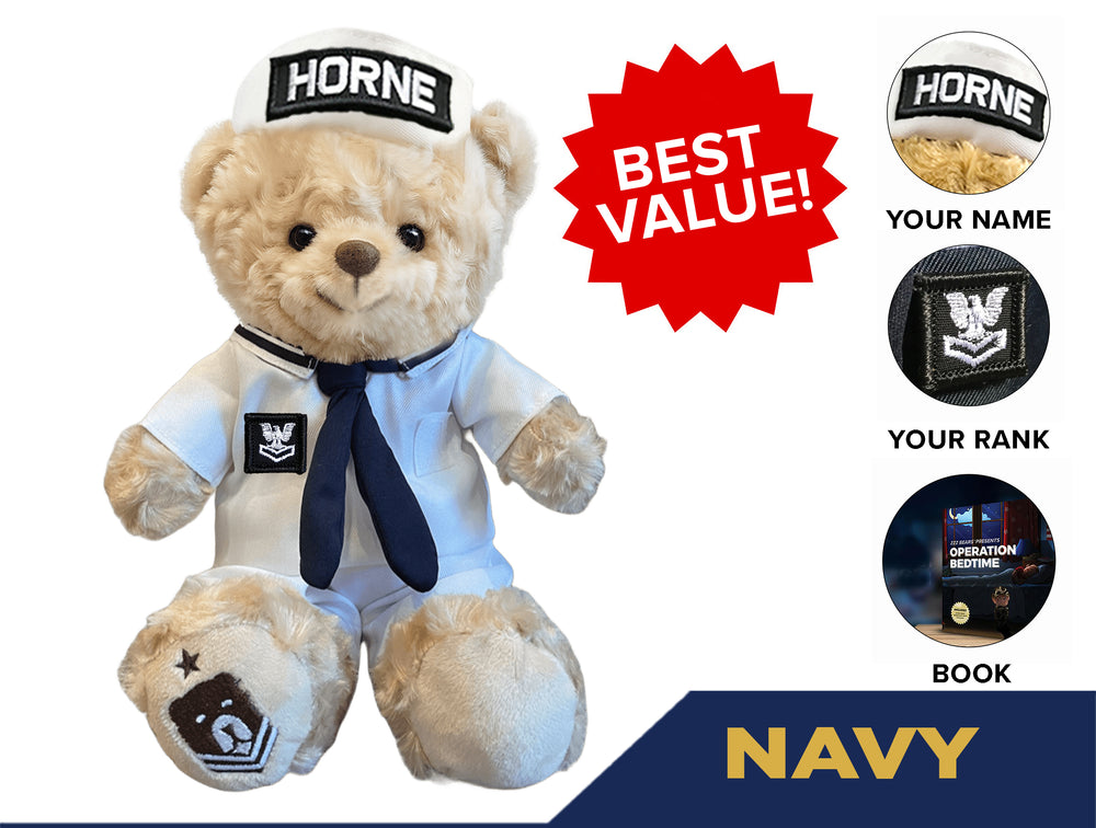 Navy Teddy Bear Personalized Bundle - White