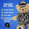 A distorted image with glitch effects shows a person in winter clothes, checkboxes, and patches like “NAME PATCH,” echoing the unique style of the ZZZ BEARS Navy Teddy Bear Cammo Personalized Bundle—an ideal special Navy gift.