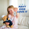A blurred, distorted image with partially visible children’s photos, overlaid text “MANY KIDS LOVE IT,” star graphics, and digital glitches—perfect to showcase the ZZZ BEARS Navy Teddy Bear Personalized Bundle for military child comfort.