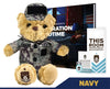 The ZZZ BEARS Sailor Sleeptight Navy Teddy Bear in camo comes with a storybook and sleep system. Its uniform reads U.S.A., BEARS, NAVY, and Sailor Sleeptight—perfect for your child's bedtime routine.