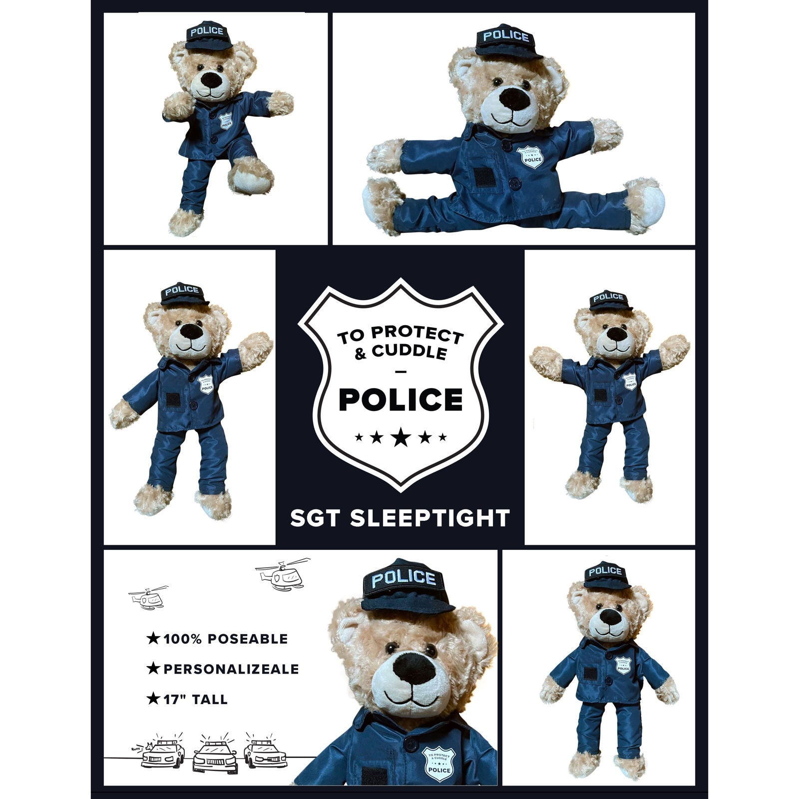 Sgt Sleeptight Police Teddy Bear - ZZZ BEARS - 