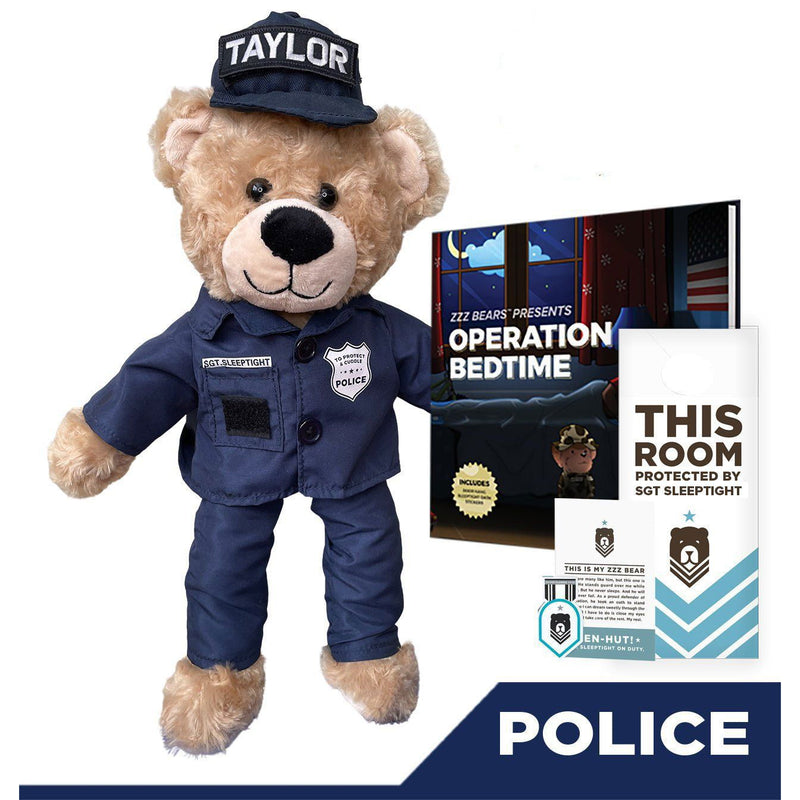 Sgt Sleeptight Police Teddy Bear with Storybook & Sleep System - ZZZ BEARS - 