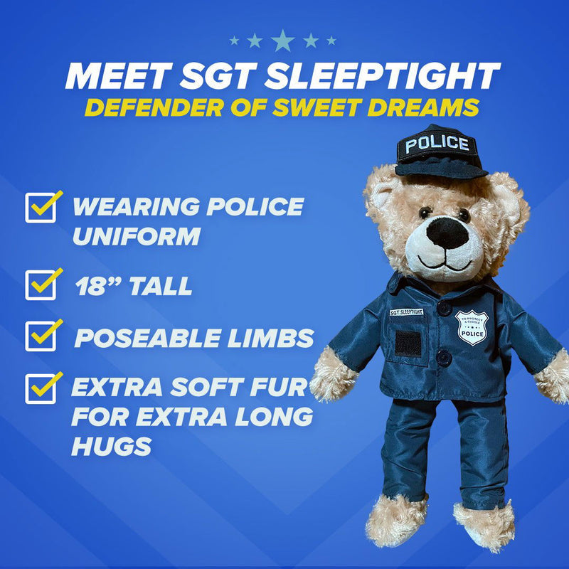 Sgt Sleeptight Police Teddy Bear with Storybook & Sleep System - ZZZ BEARS - 