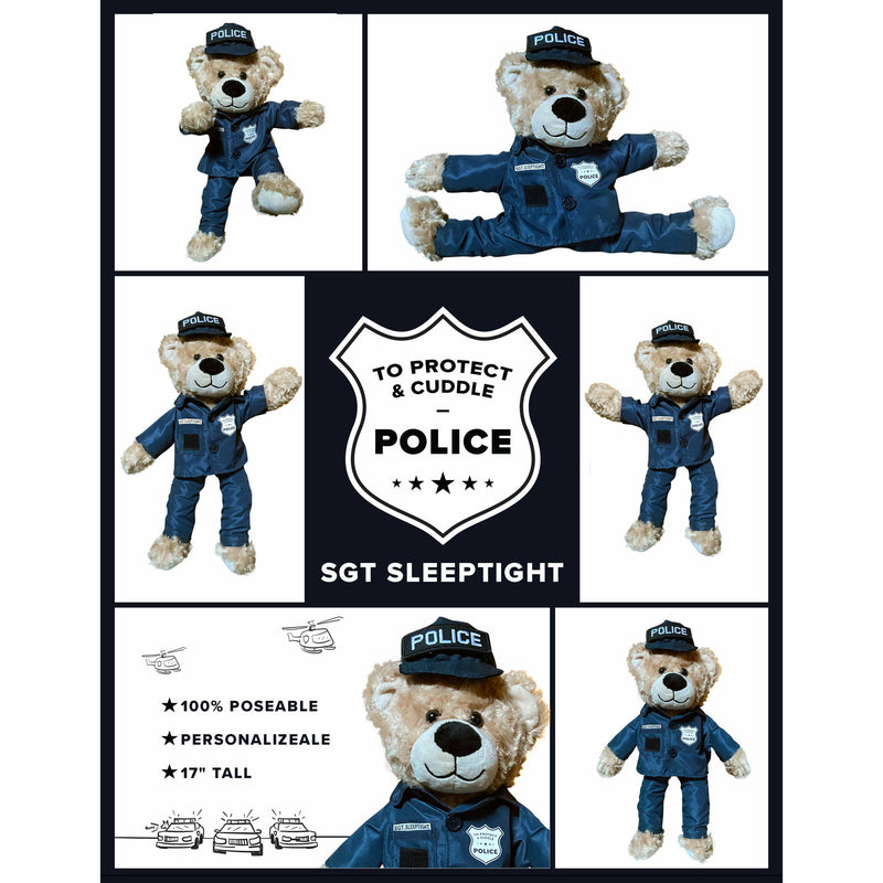 Sgt Sleeptight Police Teddy Bear with Storybook & Sleep System - ZZZ BEARS - 