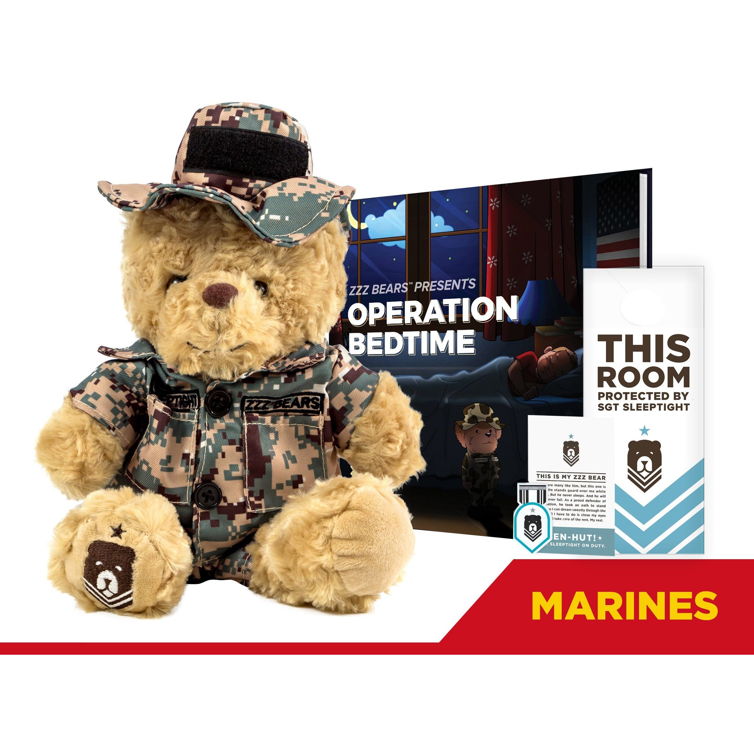 Sgt. Sleeptight Marine Camouflage Teddy Bear with Storybook & Sleep System