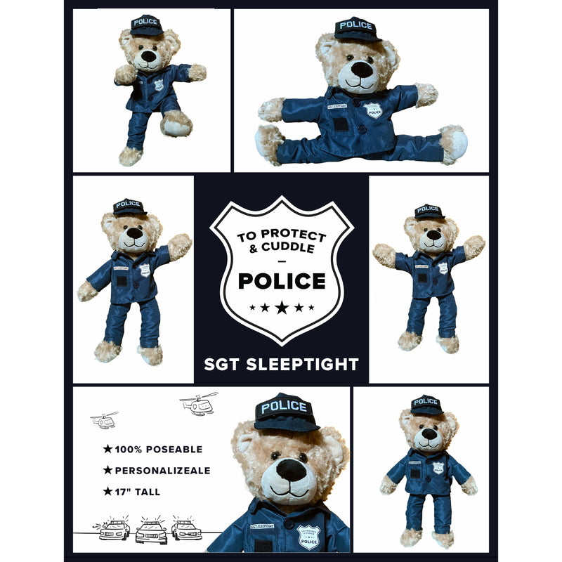 Sgt Sleeptight Police Teddy Bear with Storybook & Sleep System - ZZZ BEARS